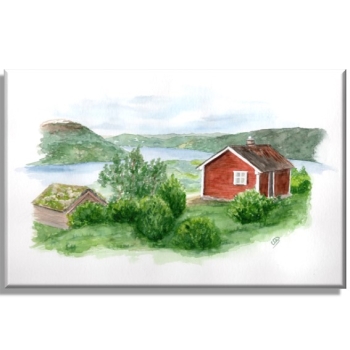 Leinwand 40 x 30 cm Keilrahmen Canvas-Leinen Aquarell Kunst Druck Kunstdruck Norwegen Norge Norway Eisfjord Fjord Gletscher Haus am Fjord